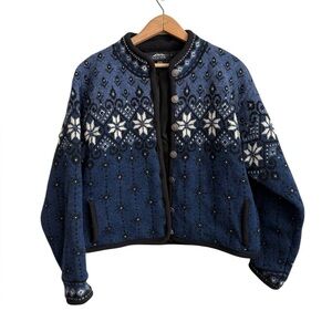 Icelandic Design Nordic Wool Cardigan Jacket – Snowflake Fair Isle Size Medium